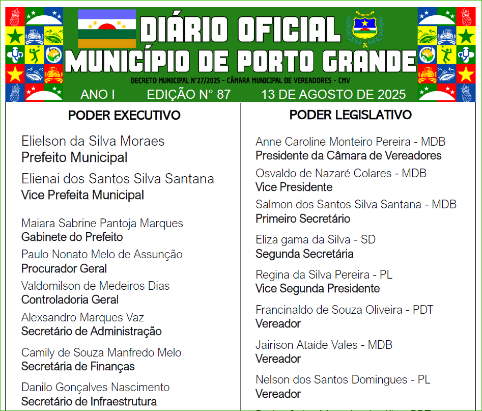 DIÁRIO OFICIAL - EDIÇÃO N° 87 - 13 DE AGOSTO DE 2025